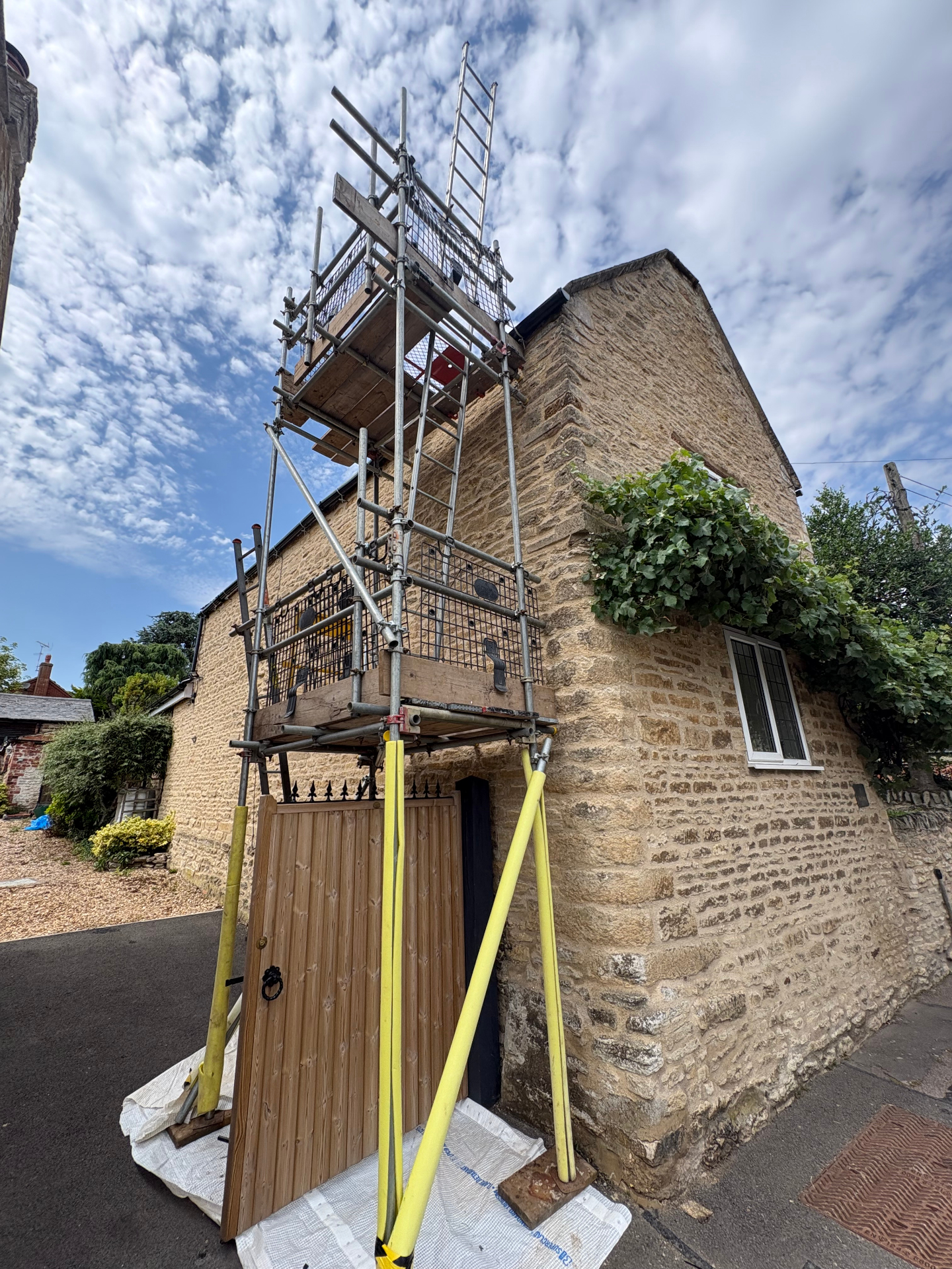 Pavement scaffolding on a village street
