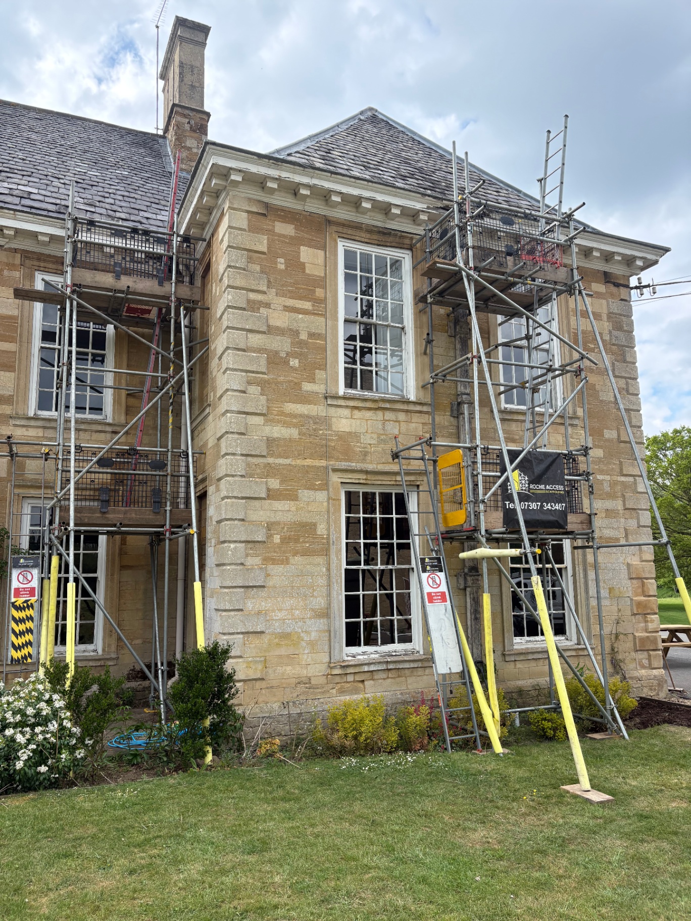 Scaffolding around a Northamptonshire family home