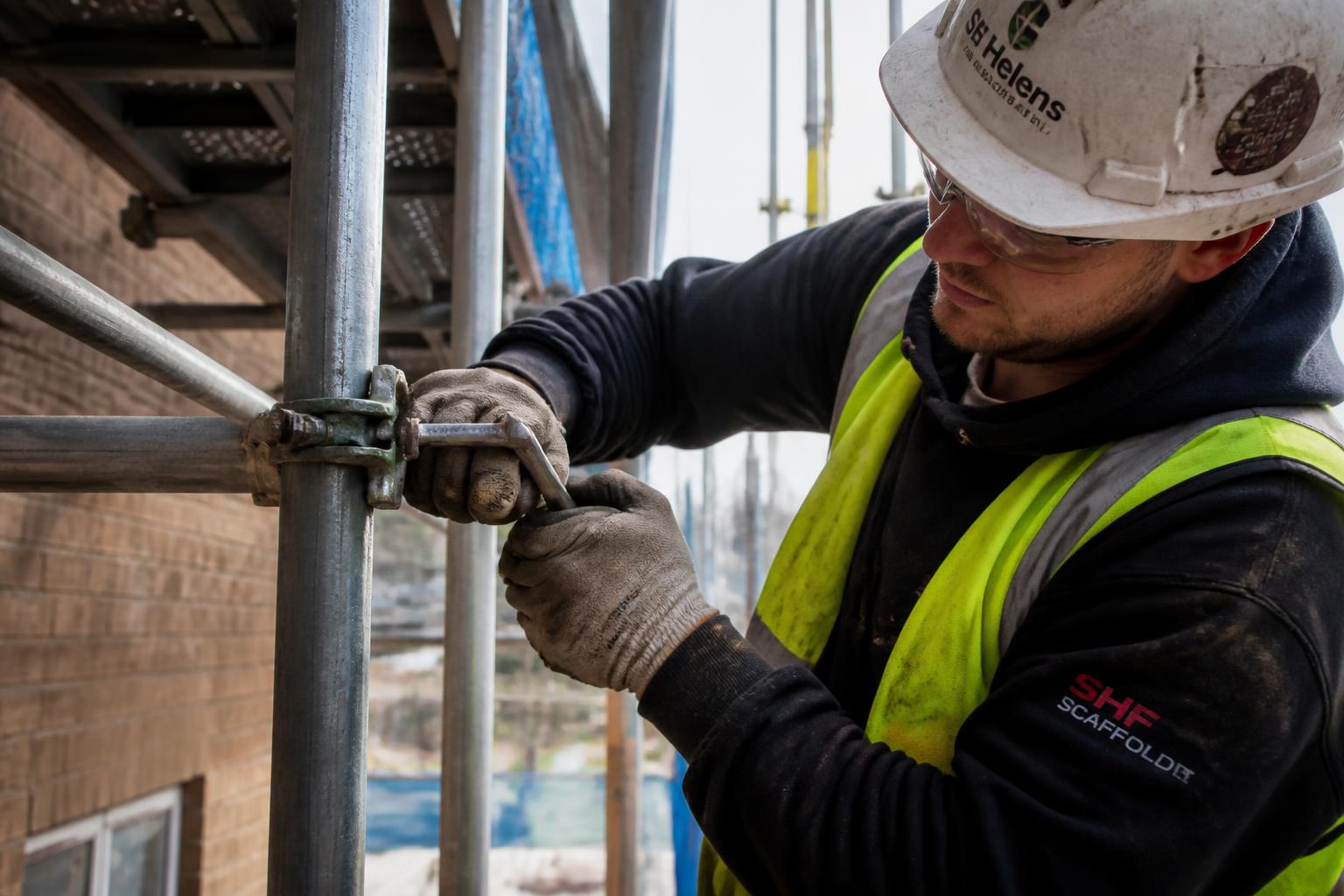 Scaffolder tightening a coupler